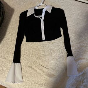 Black and white crop blouse